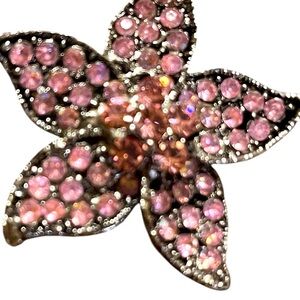 Vintage Pink Crystal Flower Brooch Rhinestone Floral Pin, Old Hollywood Glam